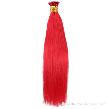 Aisi Hair 10A Unprocessed Red Human Hair Pre Bonded Keratin Double Drawn I Tip Human Hair Extension For Women